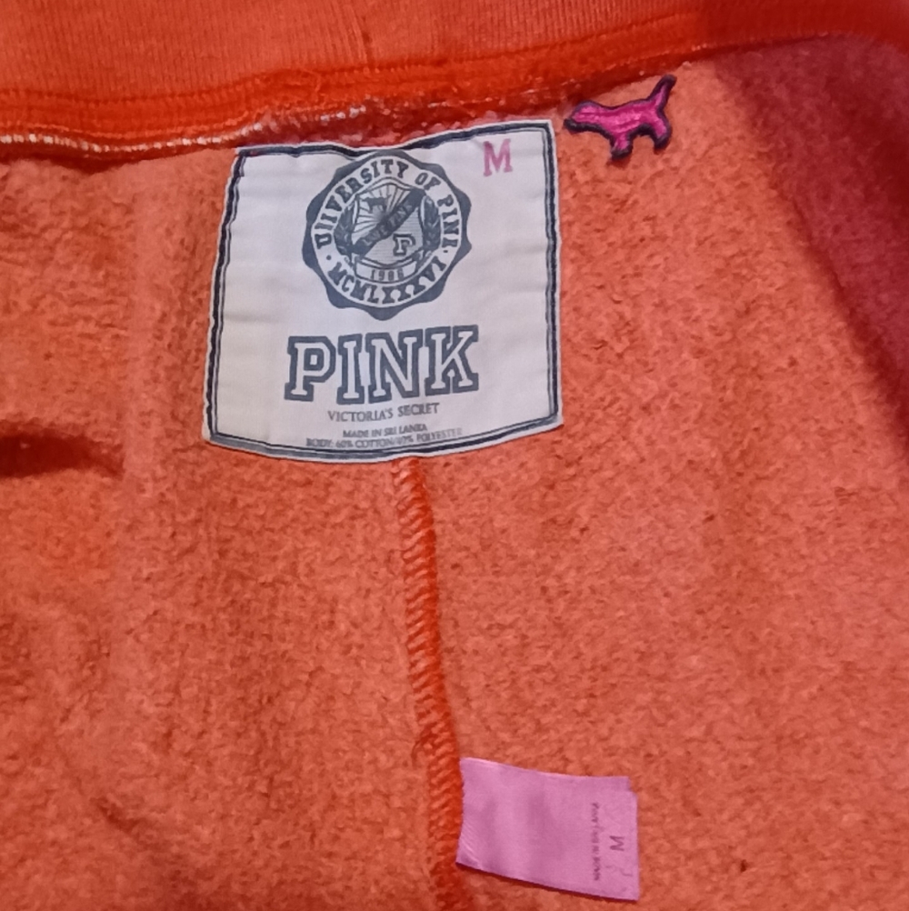 PINK Victoria's Secret Orange Be Happy Sweatpants Joggers Size M - Picture 2 of 2